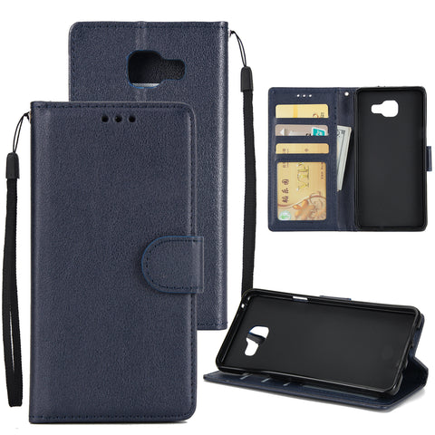 For Samsung On7-2016/J7 Prime Protective Cover PU Cell Phone Case with Card Slot blue