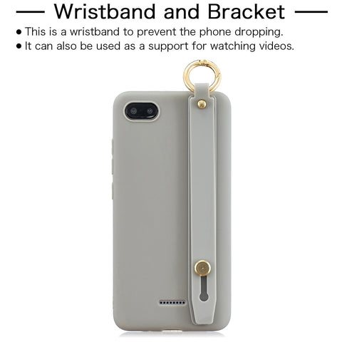 For Redmi 6A Simple Solid Color Chic Wrist Rope Bracket Matte TPU Anti-scratch Non-slip Protective Cover Back Case 12 gray