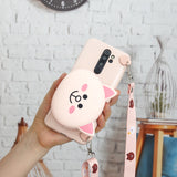 For Redmi Note 8/8T/8 Pro Cellphone Case Mobile Phone Shell Shockproof TPU Cover with Cartoon Cat Pig Panda Coin Purse Lovely Shoulder Starp  Pink
