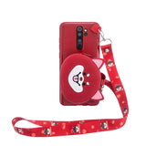 For Redmi Note 8/8T/8 Pro Cellphone Case Mobile Phone Shell Shockproof TPU Cover with Cartoon Cat Pig Panda Coin Purse Lovely Shoulder Starp  Red