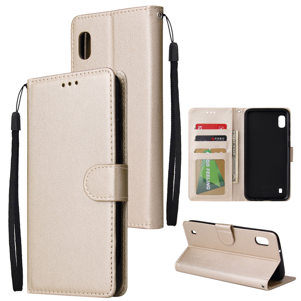 For Samsung A10 Flip-type Leather Protective Phone Case with 3 Card Position Buckle Design Phone Cover  Gold