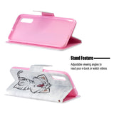 For Samsung A50/A70 Smartphone Case Overall Protective Phone Shell Lovely PU Leather Cellphone Cover with Card Slots  Red lip cat