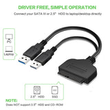 USB 3.0 To SATA 7+15 Pin Adapter Cable for 2.5 Inch HDD SSD 20/25CM black