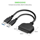 USB 3.0 To SATA 7+15 Pin Adapter Cable for 2.5 Inch HDD SSD 20/25CM black
