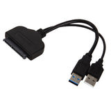 USB 3.0 To SATA 7+15 Pin Adapter Cable for 2.5 Inch HDD SSD 20/25CM black