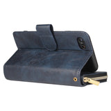 For Iphone 6/6s/6 Plus/6s Plus/7 Plus/8 Plus Pu Leather  Mobile Phone Cover Zipper Card Bag + Wrist Strap blue