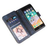 For Iphone 6/6s/6 Plus/6s Plus/7 Plus/8 Plus Pu Leather  Mobile Phone Cover Zipper Card Bag + Wrist Strap blue