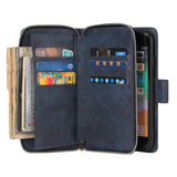 For Iphone 6/6s/6 Plus/6s Plus/7 Plus/8 Plus Pu Leather  Mobile Phone Cover Zipper Card Bag + Wrist Strap blue