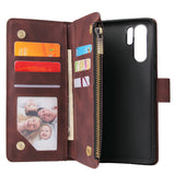 For HUAWEI P30 HUAWEI P30 lite HUAWEI P30 pro Multi-card Bracket Coin Wallet Zipper Mobile Phone PU Leather Phone Case  3 brown
