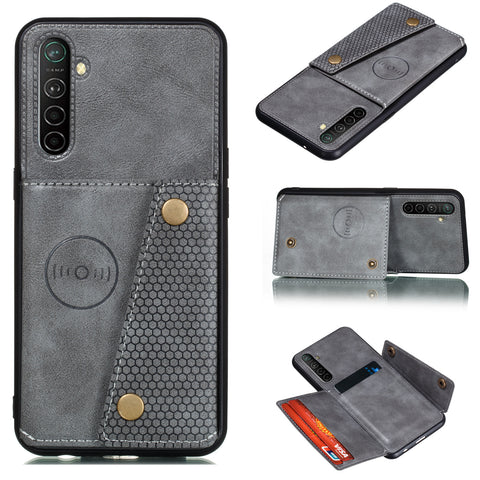 For OPPO A9 2020/Realme XT/Reno 2 Mobile Phone Shell Classic Textured Pattern Buckle Closure Design Anti-fall Smartphone Case  gray