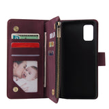 For Samsung A41 Mobile Phone Case Wallet Design Zipper Closure Overall Protection Cellphone Cover  5 wine red