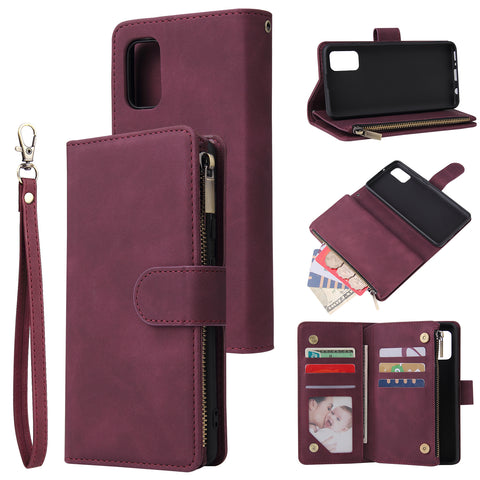 For Samsung A41 Mobile Phone Case Wallet Design Zipper Closure Overall Protection Cellphone Cover  5 wine red