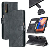 For Samsung A7 2018 Denim Pattern Solid Color Flip Wallet PU Leather Protective Phone Case with Buckle & Bracket black