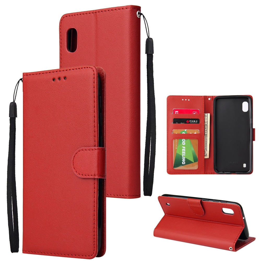 For Samsung A10 Flip-type Leather Protective Phone Case with 3 Card Position Buckle Design Phone Cover  red