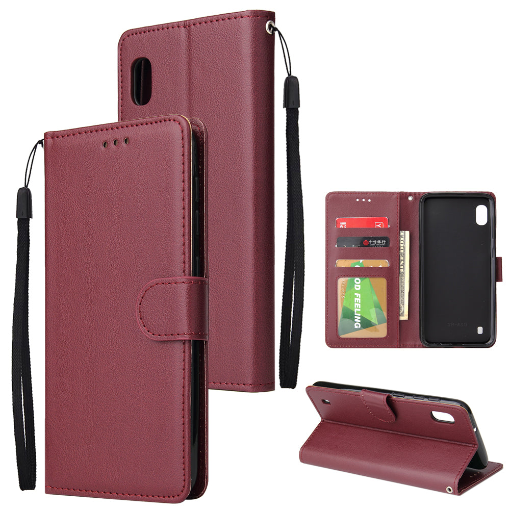 For Samsung A10 Flip-type Leather Protective Phone Case with 3 Card Position Buckle Design Phone Cover  Red wine