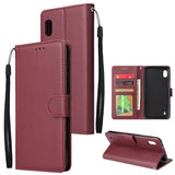 For Samsung A10 Flip-type Leather Protective Phone Case with 3 Card Position Buckle Design Phone Cover  Red wine