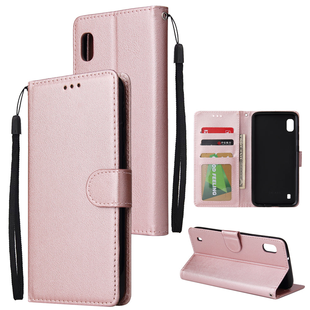 For Samsung A10 Flip-type Leather Protective Phone Case with 3 Card Position Buckle Design Phone Cover  Rose gold