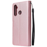 For OPPO Realme 5 Rro Cellphone Cover Buckle Closure Cards Holder Wallet Design Stand Function PU Leather Smart Shell Overall Protection  Rose gold