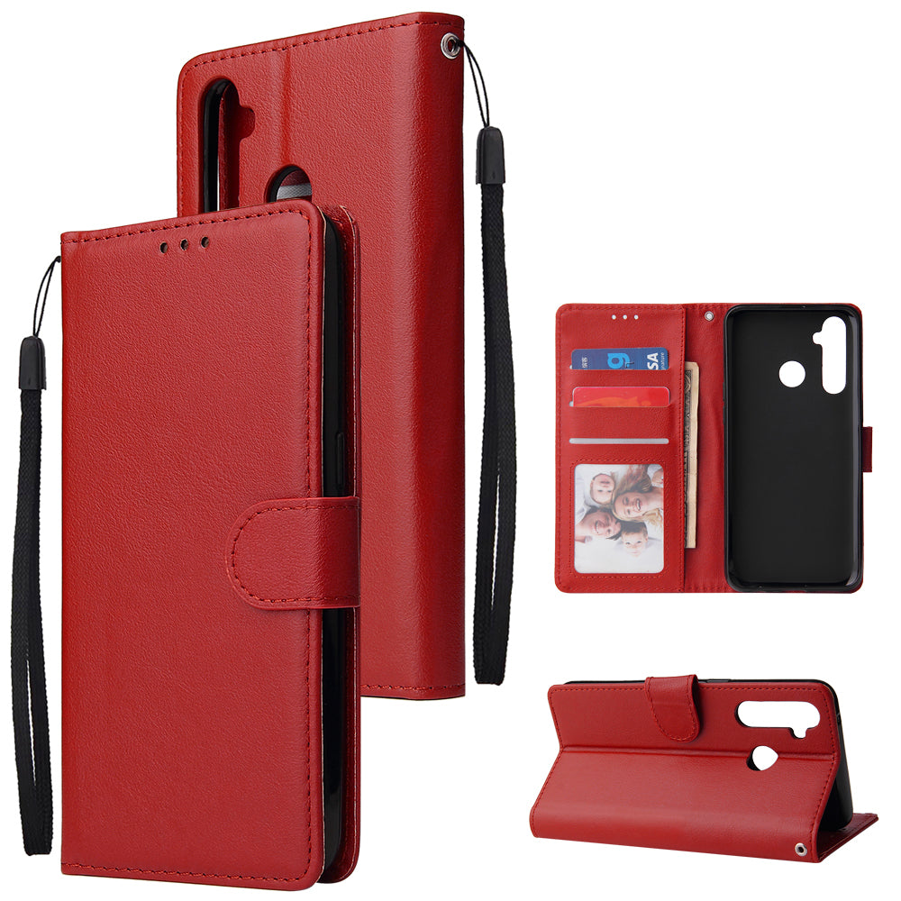 For OPPO Realme 5 Rro Cellphone Cover Buckle Closure Cards Holder Wallet Design Stand Function PU Leather Smart Shell Overall Protection  red