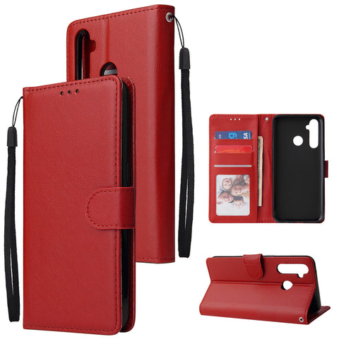 For OPPO Realme 5 Rro Cellphone Cover Buckle Closure Cards Holder Wallet Design Stand Function PU Leather Smart Shell Overall Protection  red
