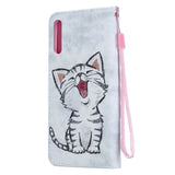 For Samsung A50/A70 Smartphone Case Overall Protective Phone Shell Lovely PU Leather Cellphone Cover with Card Slots  Red lip cat