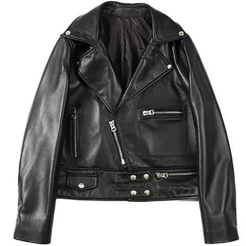 Genuine Leather 2020 spring new street leather women's sheepskin short personality zipper motorcycle leather jacket