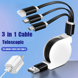 SIMU Universal Multifunctional Telescopic One-for-Three Mobile Phone Charging Data Cable Set white