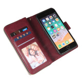 For Iphone 6/6s/6 Plus/6s Plus/7 Plus/8 Plus Pu Leather  Mobile Phone Cover Zipper Card Bag + Wrist Strap Red wine