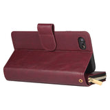 For Iphone 6/6s/6 Plus/6s Plus/7 Plus/8 Plus Pu Leather  Mobile Phone Cover Zipper Card Bag + Wrist Strap Red wine