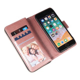 For Iphone 6/6s/6 Plus/6s Plus/7 Plus/8 Plus Pu Leather  Mobile Phone Cover Zipper Card Bag + Wrist Strap Rose gold