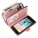 For Iphone 6/6s/6 Plus/6s Plus/7 Plus/8 Plus Pu Leather  Mobile Phone Cover Zipper Card Bag + Wrist Strap Rose gold
