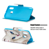 For Samsung A10/A20/A30 Smartphone Case PU Leather Wallet Design Cellphone Cover with Card Holder Stand Available Blue eyes cat