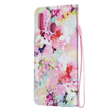 For Samsung A10/A20/A30 Smartphone Case PU Leather Wallet Design Cellphone Cover with Card Holder Stand Available Watercolor flower