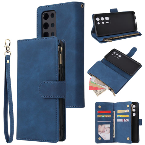 For HUAWEI P40 pro plus Zipper Purse Leather Mobile Phone Cover with Cards Slot Phone Bracket 2 blue