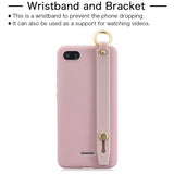 For Redmi 6A Simple Solid Color Chic Wrist Rope Bracket Matte TPU Anti-scratch Non-slip Protective Cover Back Case 11 Lotus pink