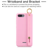 For Redmi 6A Simple Solid Color Chic Wrist Rope Bracket Matte TPU Anti-scratch Non-slip Protective Cover Back Case 6 light pink