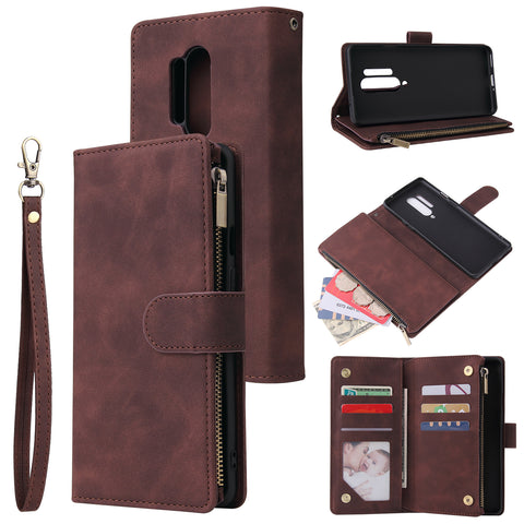 For One plus 8 pro Mobile Phone Case Smartphone Shell Wallet Design Zipper Closure Overall Protection Cellphone Cover  3 brown