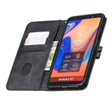 For Samsung A7 2018 Denim Pattern Solid Color Flip Wallet PU Leather Protective Phone Case with Buckle & Bracket black