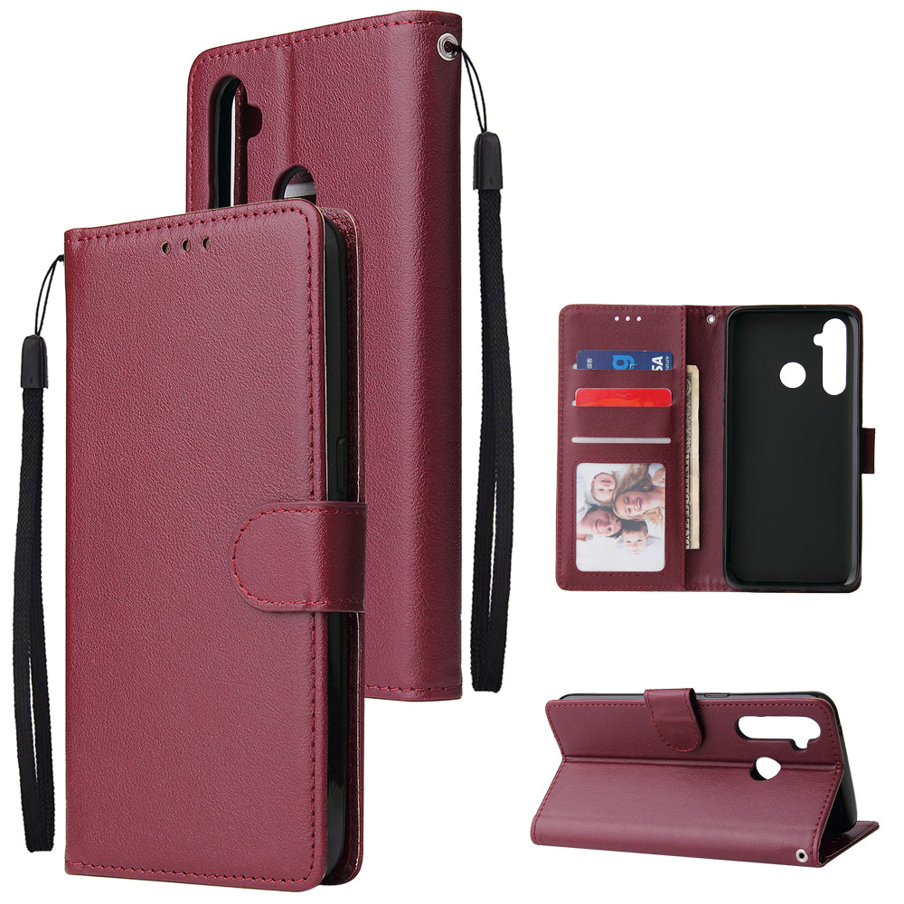 For OPPO Realme 5 Rro Cellphone Cover Buckle Closure Cards Holder Wallet Design Stand Function PU Leather Smart Shell Overall Protection  wine red