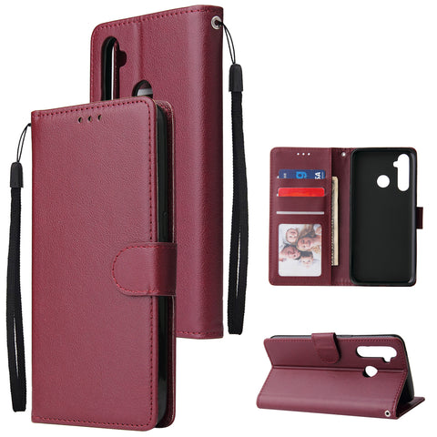 For OPPO Realme 5 Rro Cellphone Cover Buckle Closure Cards Holder Wallet Design Stand Function PU Leather Smart Shell Overall Protection  wine red
