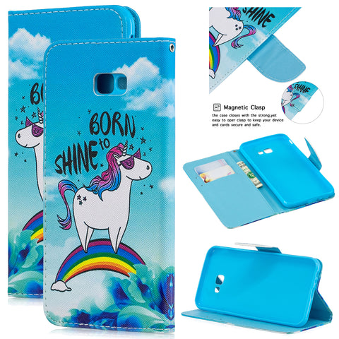 For Samsung J4 Plus/J6 Plus Cartoon Phone Shell Delicate Smartphone Case PU Leather Overall Protective Wallet Design Rainbow horse