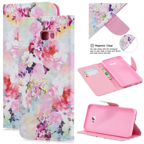 For Samsung J4 Plus/J6 Plus Cartoon Phone Shell Delicate Smartphone Case PU Leather Overall Protective Wallet Design Watercolor flower