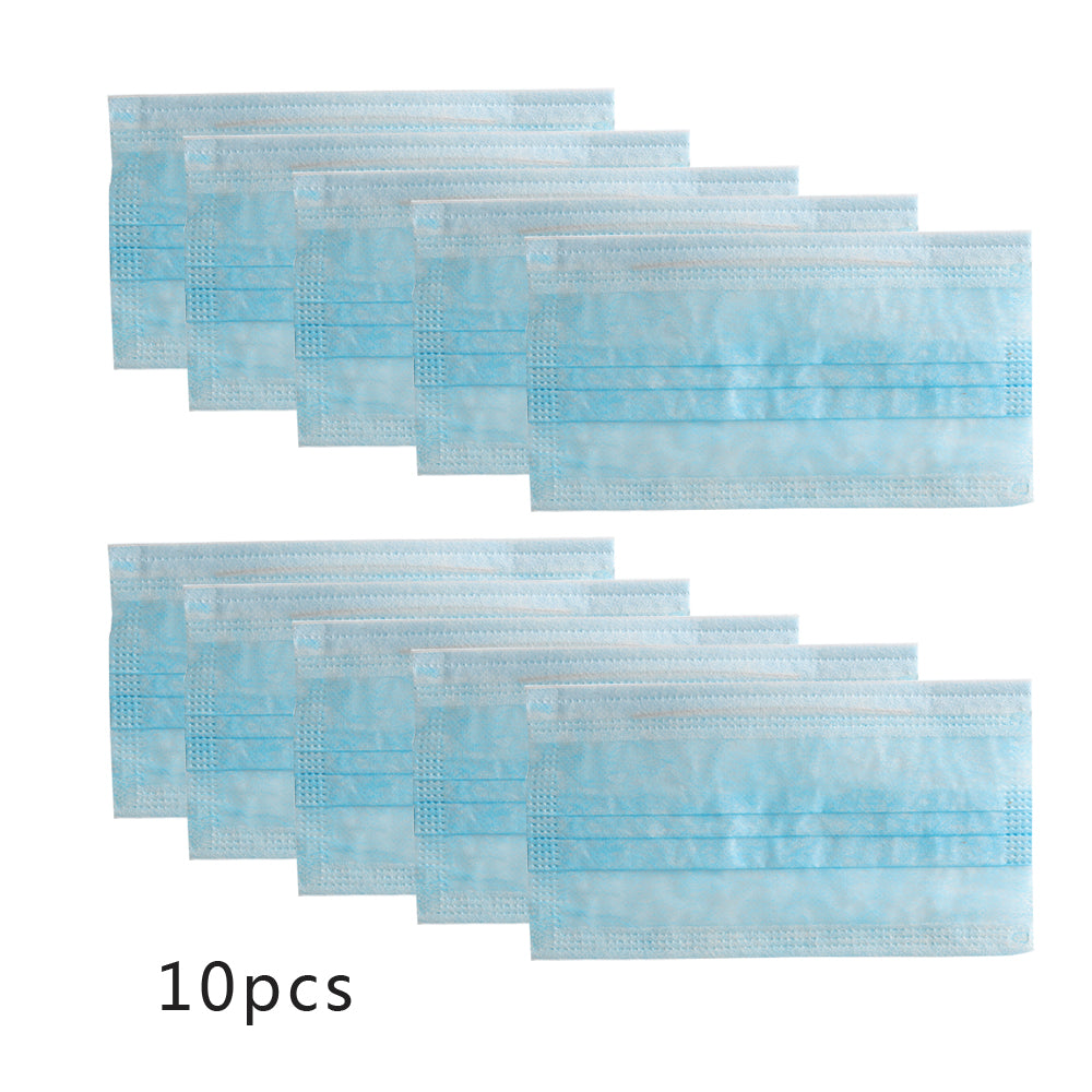 Face Masks Disposable 3 Layers Dustproof Mask Facial Protective Cover Masks Set Anti-Dust Salon Earloop Mask blue_10PCS