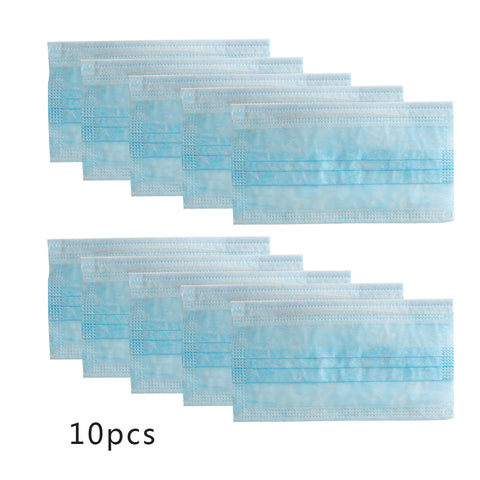 Face Masks Disposable 3 Layers Dustproof Mask Facial Protective Cover Masks Set Anti-Dust Salon Earloop Mask blue_10PCS