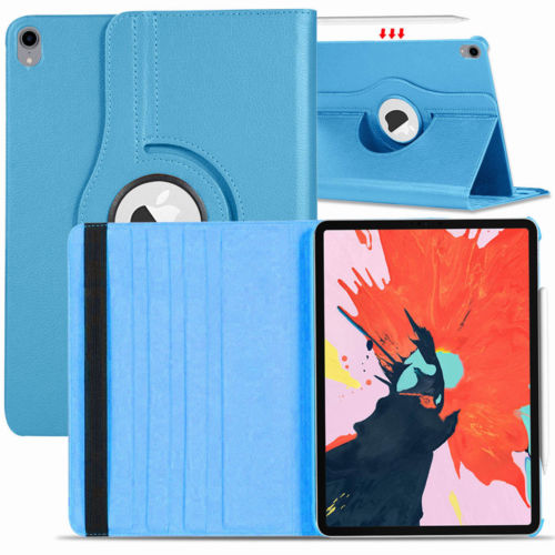 for Apple iPad Pro 11 / 12.9 3rd Gen 2018 360 Rotating Leather Smart Case Cover sky blue
