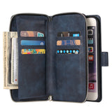 For Iphone 6/6s/6 Plus/6s Plus/7 Plus/8 Plus Pu Leather  Mobile Phone Cover Zipper Card Bag + Wrist Strap black