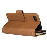 For Iphone 6/6s/6 Plus/6s Plus/7 Plus/8 Plus Pu Leather  Mobile Phone Cover Zipper Card Bag + Wrist Strap brown
