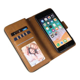 For Iphone 6/6s/6 Plus/6s Plus/7 Plus/8 Plus Pu Leather  Mobile Phone Cover Zipper Card Bag + Wrist Strap brown