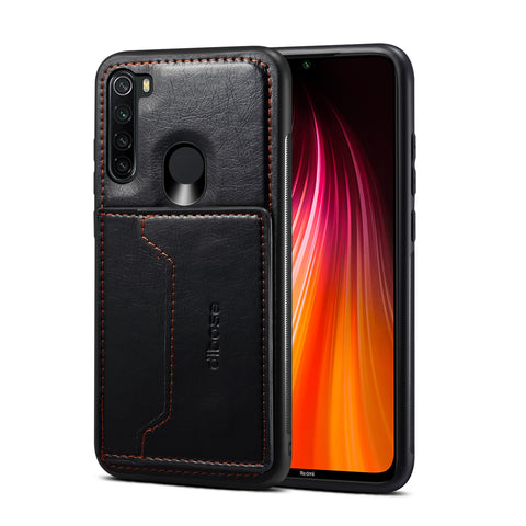 For Red Mi NOTE 8/8 Pro Cellphone Smart Shell 2-in-1 Textured PU Leather Card Holder Stand-viewing Overall Protection Case black