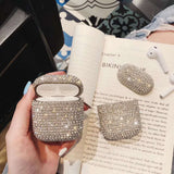 For airpods1/2 Protective Cover Fashion Rhinestone Wireless Bluetooth Headset Charging Box Protective Case Silver